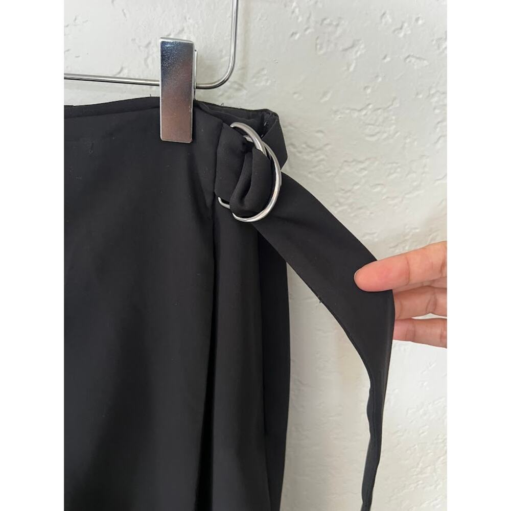 NEW! Express Women's High Waisted Belted Wrap Wide Leg Pant 12 L Black $98 - Picture 6 of 11